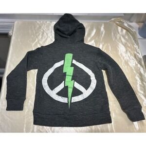 Pixie Lane Hoodie LIghtning Bolt Peace Sign Gray Boys Sz 4 EUC
